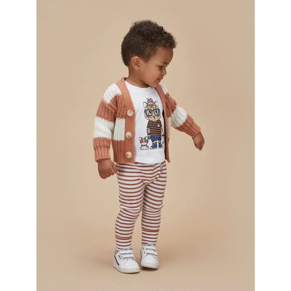 Huxbaby Terracotta Stripe Chunky Cardigan Sweater size 7